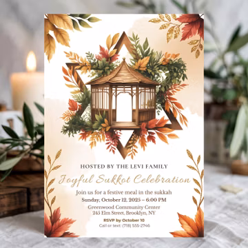 Sukkot Celebration Invitation Template: Autumn Sukkah Dinner Card (Digital Download)