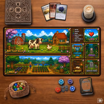 Stardew Valley MTG Playmat Magic The Gathering TCG Mat Pixel Farm Cozy Gamer Desk Mat Stardew Style Gift
