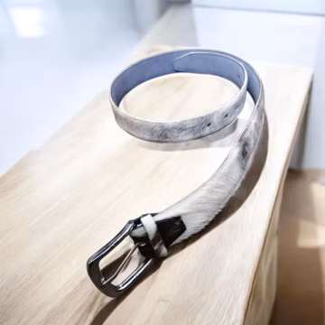Handmade Cowhide Hair On Leather Belt, White Brown Natural Pattern, Western Style