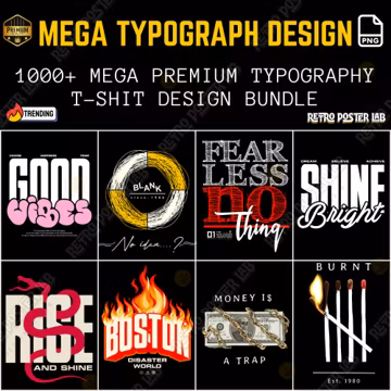 1000+ MEGA Typography T-Shirt Designs | Streetwear PNG Bundle (Digital Download)