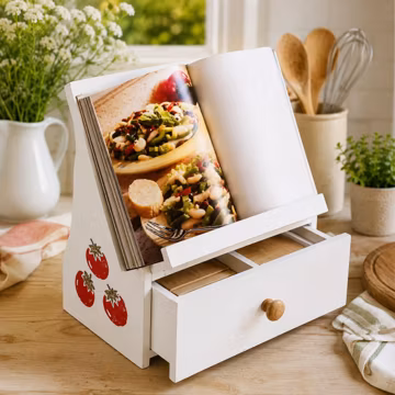 Recipe Holder Plans PDF - DIY Cookbook Stand with Drawer, Kitchen Organizer Woodworking Project, Easy Beginner Build