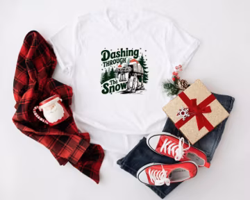 Dashing Through The Snow Shirt, Funny Star Sci-Fi Christmas Tee, Retro Holiday Gift, Geeky Xmas Top for Movie Fans