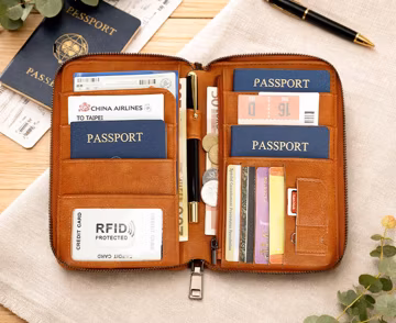 Personalized Leather Passport Holder Wallet, RFID Travel Organizer, Zipper Passport Case, Gift for Men & Women, Travel Essentials