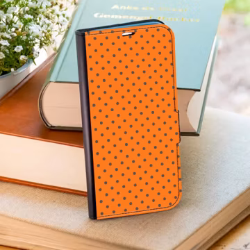 Polka Dot Orange Wallet Phone Case for iPhone 17 Pro Max 16e 15 14 12 11 & Samsung Galaxy S26 S25 Ultra S24 FE S23 Plus S22 A55 A56 A35 A36