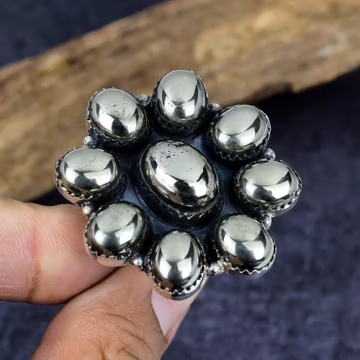 Golden Pyrite Floral Ring : 925 Sterling Silver Boho Jewelry