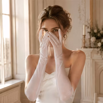 Light Ivory Long Sheer Bridal Gloves – Minimalist Wedding Accessories, Elegant Nylon Opera Gloves