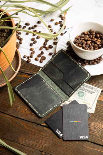 Handmade Leather Bifold Wallet, Minimalist Front Pocket Wallet, Personalized Leather Wallet, Leather Cardholder Wallet, Small ID Card Wallet