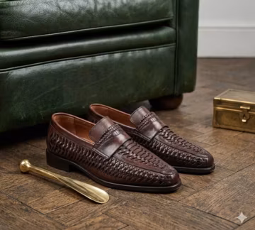 Hand-Woven Leather Loafers for Men β Dark Brown Intrecciato Slip-Ons β Italian Style Breathable Summer Dress Shoes