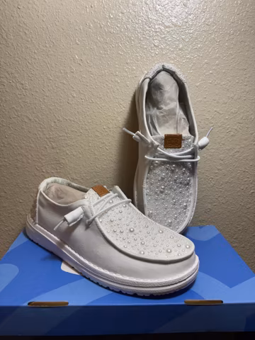 Custom Pearl Hey Dudes | Bridal Wedding Shoes