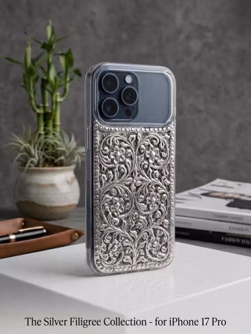 Handmade German Silver Embossed iPhone Case - Vintage Style Silver Floral iPhone Case iphone 15,16 & 17 Series