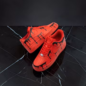 Custom Red Drip Af1 Sneakers, Hand Painted Shoes, Red Black Drip Streetwear Sneakers, Unique Custom Kicks