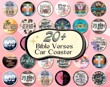 20 + Bible Verses Car Coaster, Bible Coaster Sublimation Designs, Round Car Coasters, Christian Quotes Car Coaster, Faith Coaster, Bible PNG
