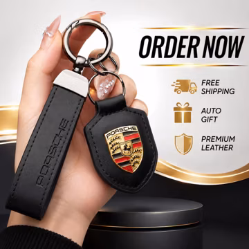 Luxury Porsche Leather Keychain โ Car Crest Key Ring for Men & Women /Auto Gift