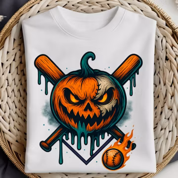 Halloween Baseball Pumpkin PNG, Spooky Drip Pumpkin Face, Fall Sports Sublimation Design, Scary Baseball PNG