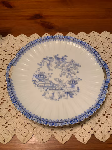 1920s Tiefenfurt China Cake Plate, Blue Floral, 10 Inch