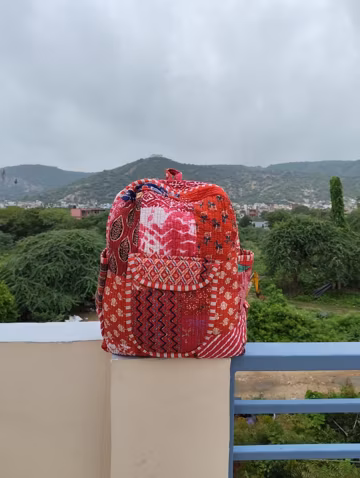 Red Patchwork Quilted Cotton Backpack – Handmade Boho Backpack, Vintage Kantha Travel Bag, Women's School & Laptop Backpack, Gift For Her