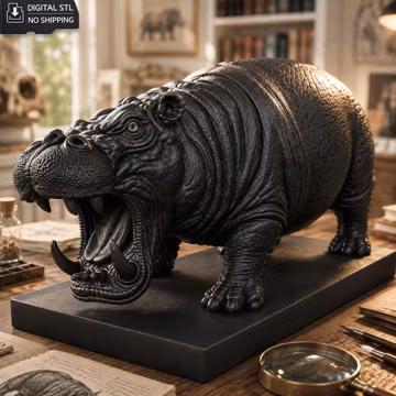 African Hippopotamus STL | Aggressive Wildlife Sculpture | 3D Print File | Instant Download | No Shipping