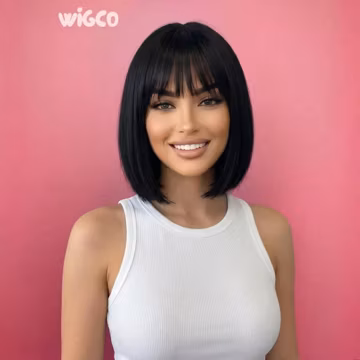 Short Black Bob Wig with Bangs | 10 Inch Straight Glueless Wig for Women | WigCo
