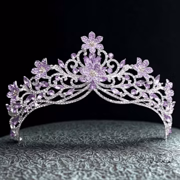 Lavender Crystal Bridal Tiara, Silver Purple Floral Wedding Crown, Amethyst Princess Headpiece, Prom Pageant Rhinestone Hair Accessory Gift