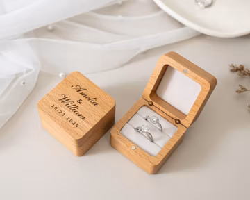 Personalized Wedding Ring Box Holder, Ring box with 2 slots, Customizable wooden ring box, bride & groom, Anniversary Gift for couple