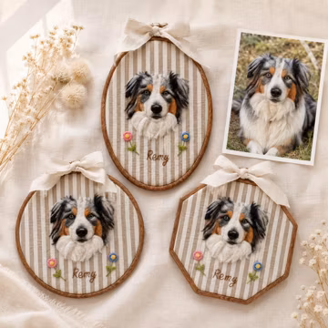 Custom Needle Felt Pet Portrait Hoop, Personalized Dog Cat Wall Art Keepsake