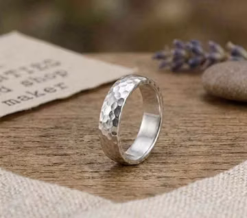 Hammered Sterling Silver Ring, Men's Hammered Wedding Band,