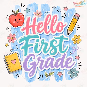 Hello First Grade PNG, Cute Back to School Design, First Grade Student Graphic, Teacher Classroom First Day of School, Digital Download