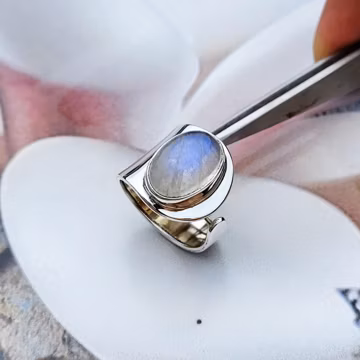 Boho Moonstone Statement Ring: 925 Sterling Silver Adjustable Band
