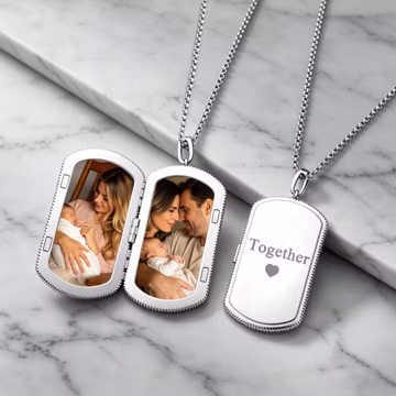 Personalized Men's Photo Locket Necklace with box,Custom Engraved Pendant with Text,Anniversary Gift for Husband, Memorial Keepsake Jewelry