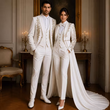 Custom Ivory Bridal & Groom Couple Suit Set | Embroidered Wedding Tuxedo | Wedding Suits