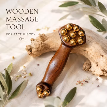 Solid Brass and Wood Roller Massage Tool | Face & Body Tension Relief | Unisex Self Care Gift