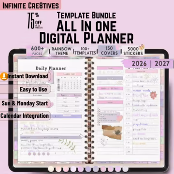 All-In-One Digital Planner 2025-2027, GoodNotes Compatible (Digital Download)