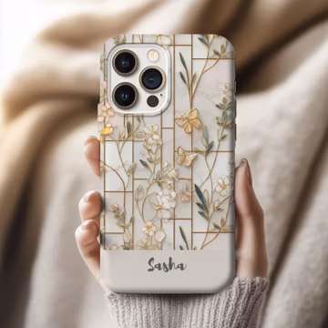 Stained Glass Phone Case with Name, Boho Floral Protective Case for iPhone 17, 16,15 Pro Max, Samsung Galaxy S26,25,24 Plus Ultra