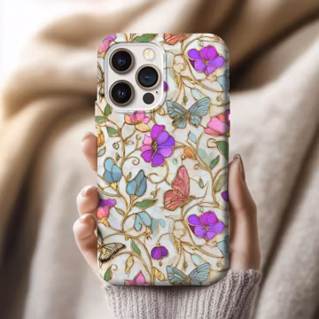 Stained Glass Floral Butterfly Pattern Phone Case | Tough Case| Iphone| Samsung Galaxy