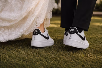 Custom Bride & Groom Wedding Sneakers Personalized Black Rhinestone AF1 Shoes Gift