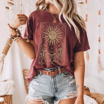 The Sun Tarot Card T-Shirt, Vintage Boho Spiritual Graphic Tee, Summer Style Bohemian Celestial Witchy Occult Shirt