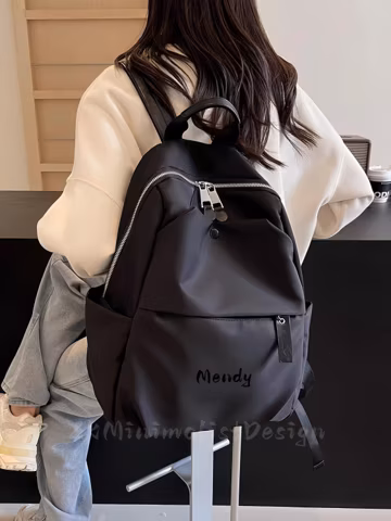 Waterproof Nylon Custom Embroidered Backpack, Korean Style Anti-Theft Laptop Bag, Student School Commuter Rucksack