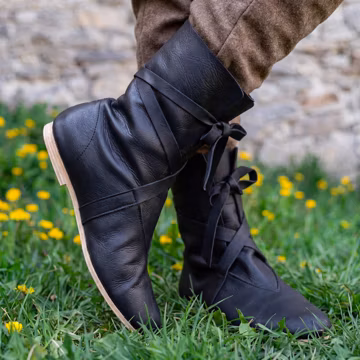 Medieval Viking Boots for Men – Black & Brown LARP Cosplay Shoes, Renaissance Festival Footwear