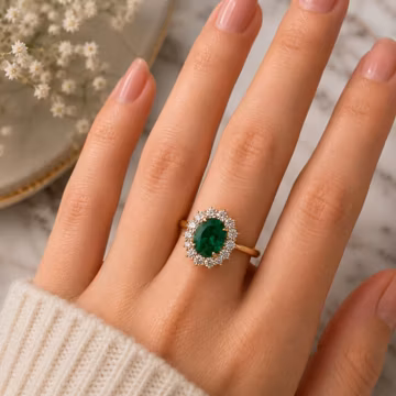 Vintage Green Emerald Engagement Ring, 14K Yellow Gold Unique Oval Cut Diamond Cluster Engagement Ring Women Bridal Promise Gift For Her,