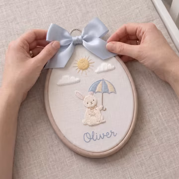 Custom Bunny Embroidery Hoop Art, Personalized Baby Name Nursery Decor, Minimalist Animal Wall Decor Keepsake