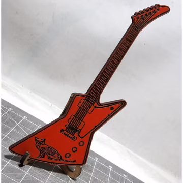 Laser cut etched micro kitty art guitar 4x10 wood mini gift unique rock music