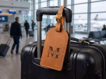 Personalized Leather Luggage Tag, Custom Engraved Suitcase Tags, Monogram Travel Bag Tag, Wedding Birthday Travel Gift