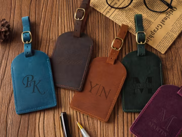 Custom Engraved Leather Luggage Tag, Personalized Name Baggage ID Tag, Travel Accessory, Gift for Traveler