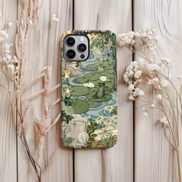Vintage Frog Pond Phone Case Collage, Whimsical Frog Art for iPhone 16 15 14 13 12 Pro Max Magnetic Samsung Galaxy S25 S24 S23 S22 Ultra