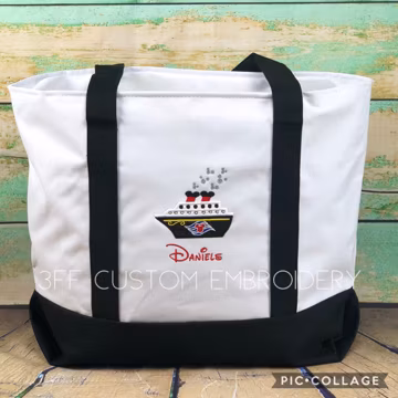 Oversized Embroidered Disney Cruise Inspired Tote Bag - Zippered Beach Tote