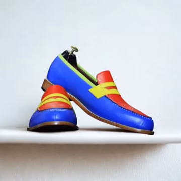 Color Block Leather Loafers: Handmade Unisex Penny Moccasins