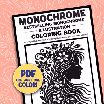 Monochrome Coloring Book Pages , A Collection Of Selling Illustrations, One Color Printable Sheets