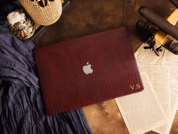 Custom Retro Red Crocodile Leather MacBook Case, Embossed Cover with Gold Foil Name For MacBook Pro Air 13 14 15 16, Neo A18, Gift for Her