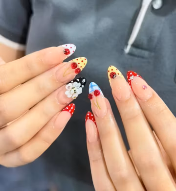 Colorful Polka Dot Press On Nails, 3D Cherry & Ladybug Art, Cute Kawaii French Tips, Whimsical False Nails, Custom Glue On Reusable Full Set