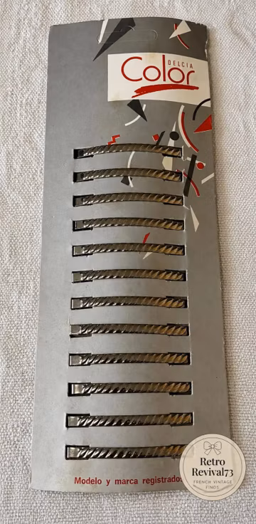 Vintage French Delcia Hair Barrettes Old Stock – Made in France Silver Tone Metal Clips 56mm – New Old Stock classic updo clip, rectangular